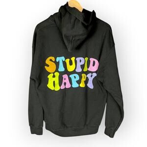 Men's Hangover Hoodies Stupid Happy Black Sweatshirt - Size L/XL